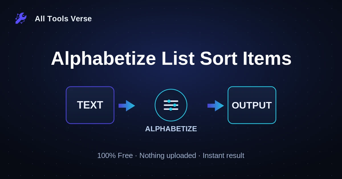 Alphabetize List Sort Items · free online tool · All Tools Verse