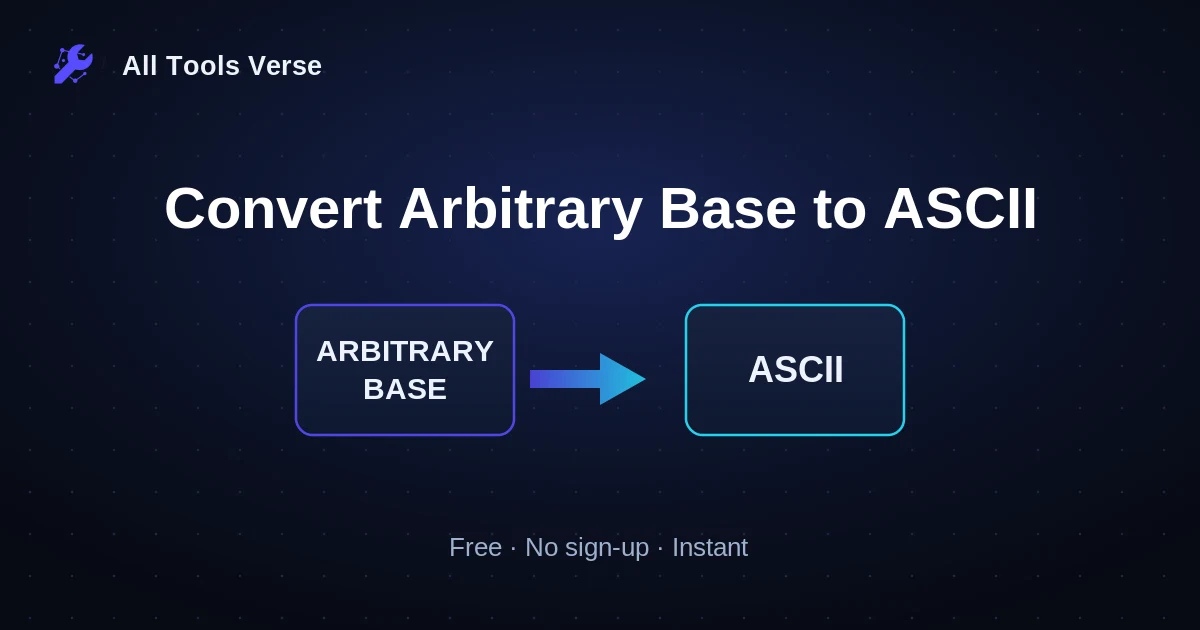 Convert Arbitrary Base to ASCII · free online tool · All Tools Verse