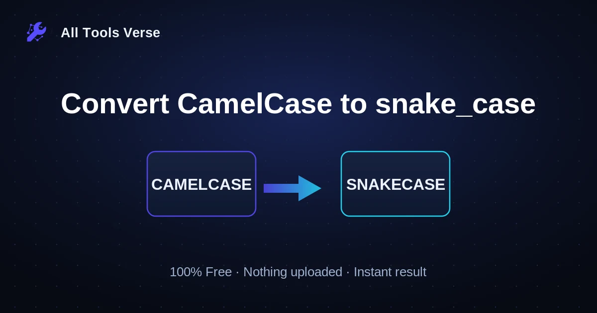 Convert CamelCase to snake_case · free online tool · All Tools Verse