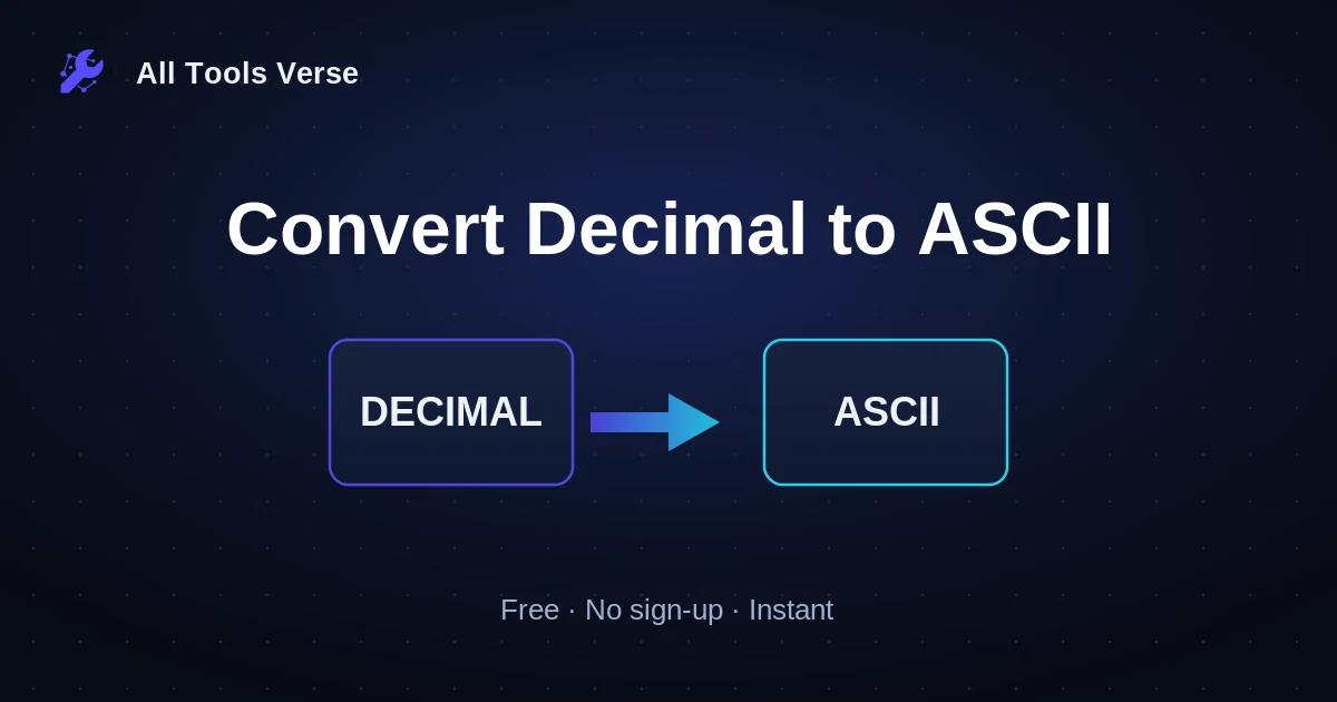 Convert Decimal to ASCII · free online tool · All Tools Verse