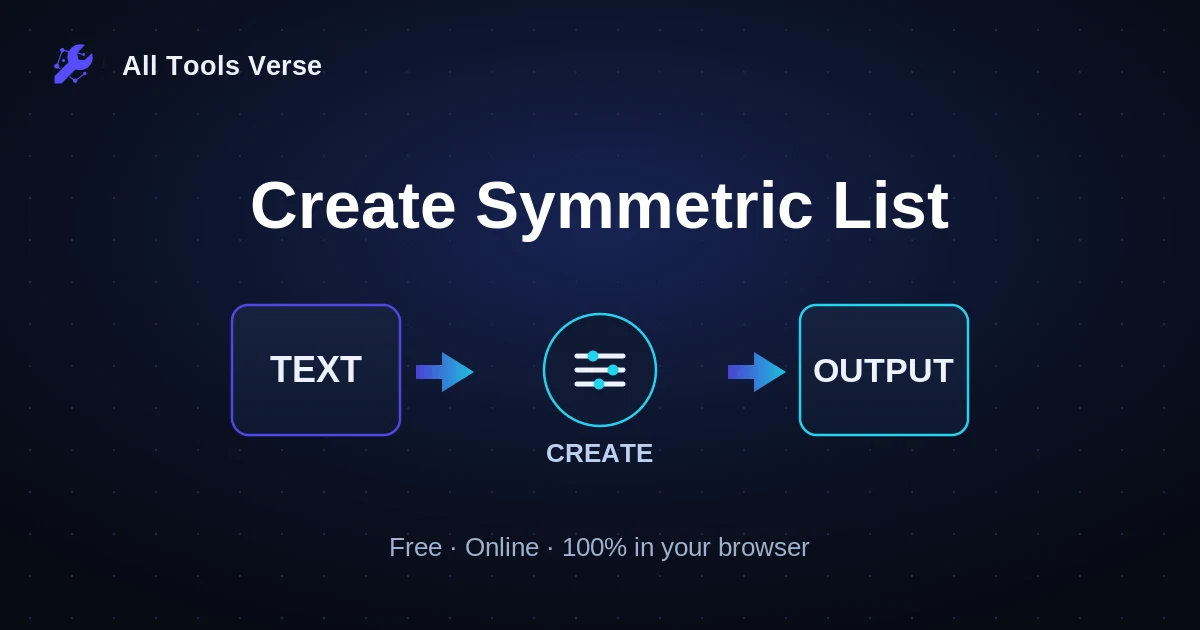 Create Symmetric List · free online tool · All Tools Verse