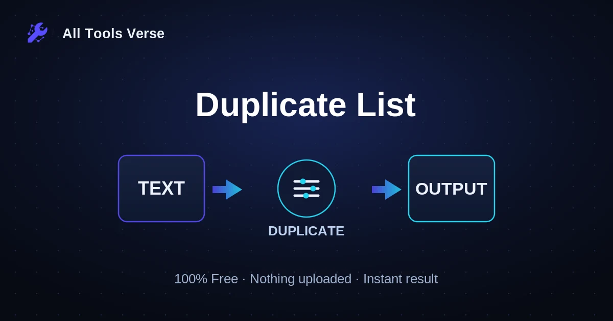 Duplicate List · free online tool · All Tools Verse