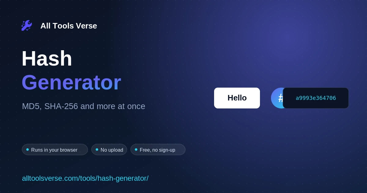 Hash Generator - free online tool by All Tools Verse