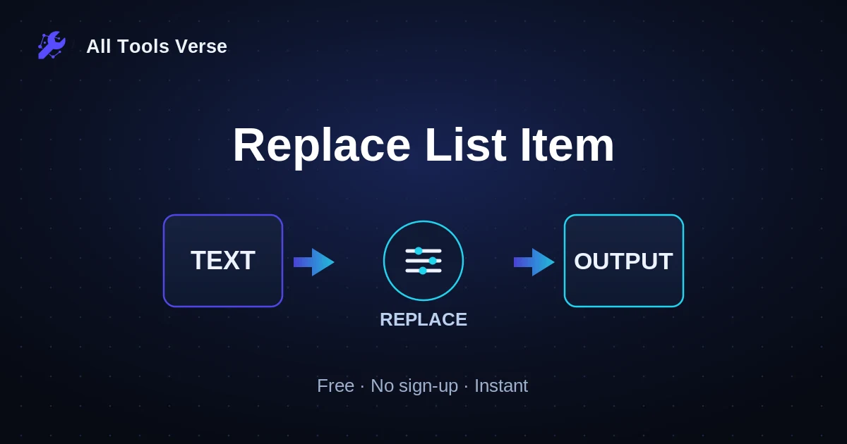 Replace List Item · free online tool · All Tools Verse