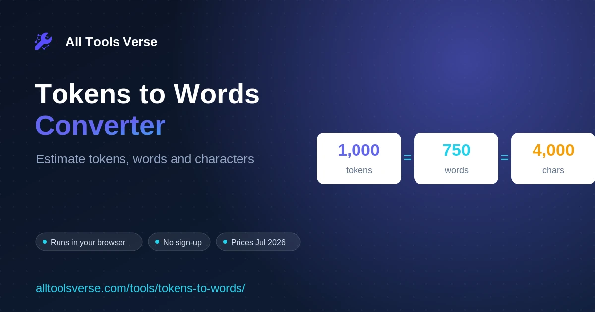 Tokens to Words Converter - free online tool by All Tools Verse